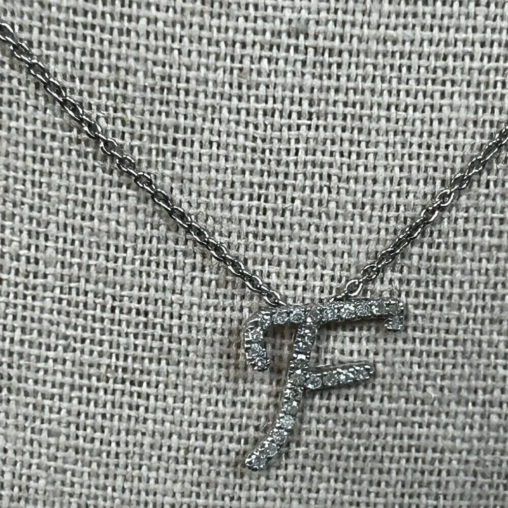 Colleen Lopez Sterling Silver .11 ctw GENUINE Diamond INITIAL Necklace F nwt